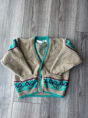 Vintage Basic Elements Ramie Cotton Cardigan Sweater Size 4 Oversized Geometric